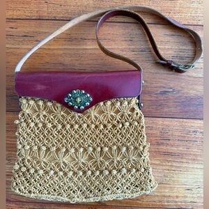 Vintage Unbranded Rattan/Leather Adjustable Strap Shoulder Bag
